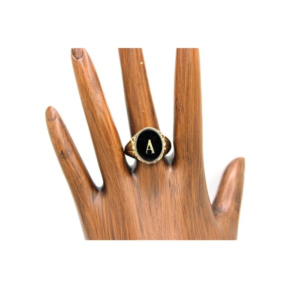 Silver-tone with Gold Accent A Signet Ring - Picture 4 of 5